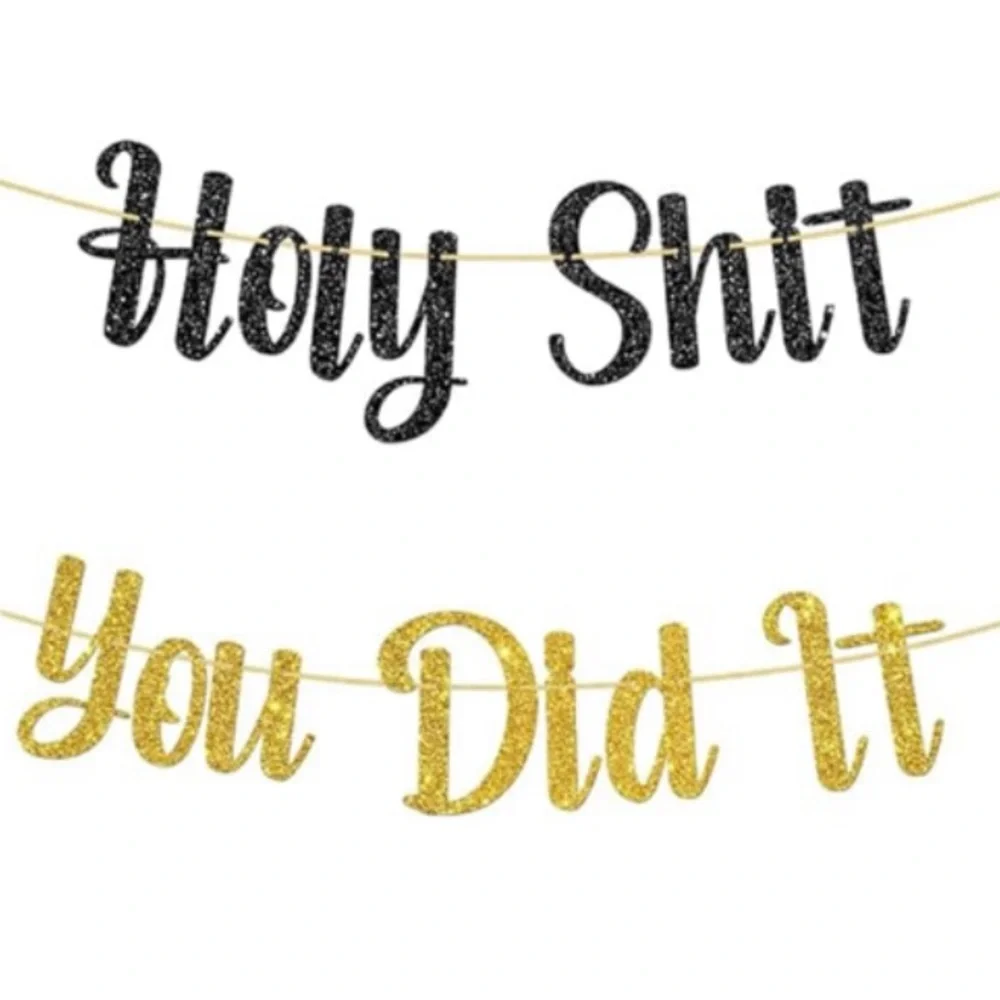Black and Gold Glitter Banner Decoration Set of 2